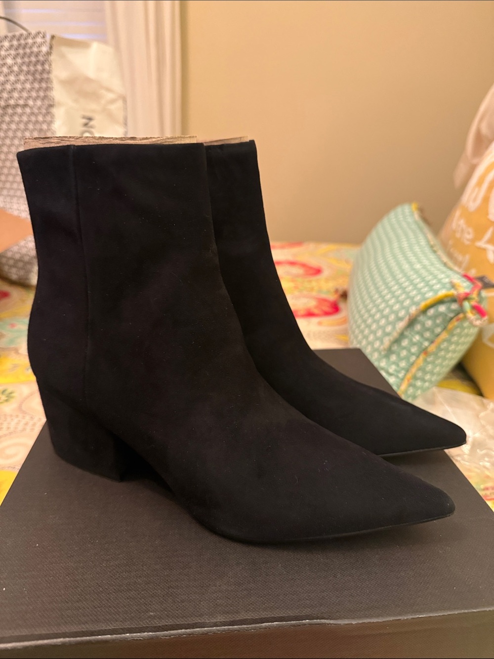 Marc Fisher Black Pointed Suede Ankle Boots